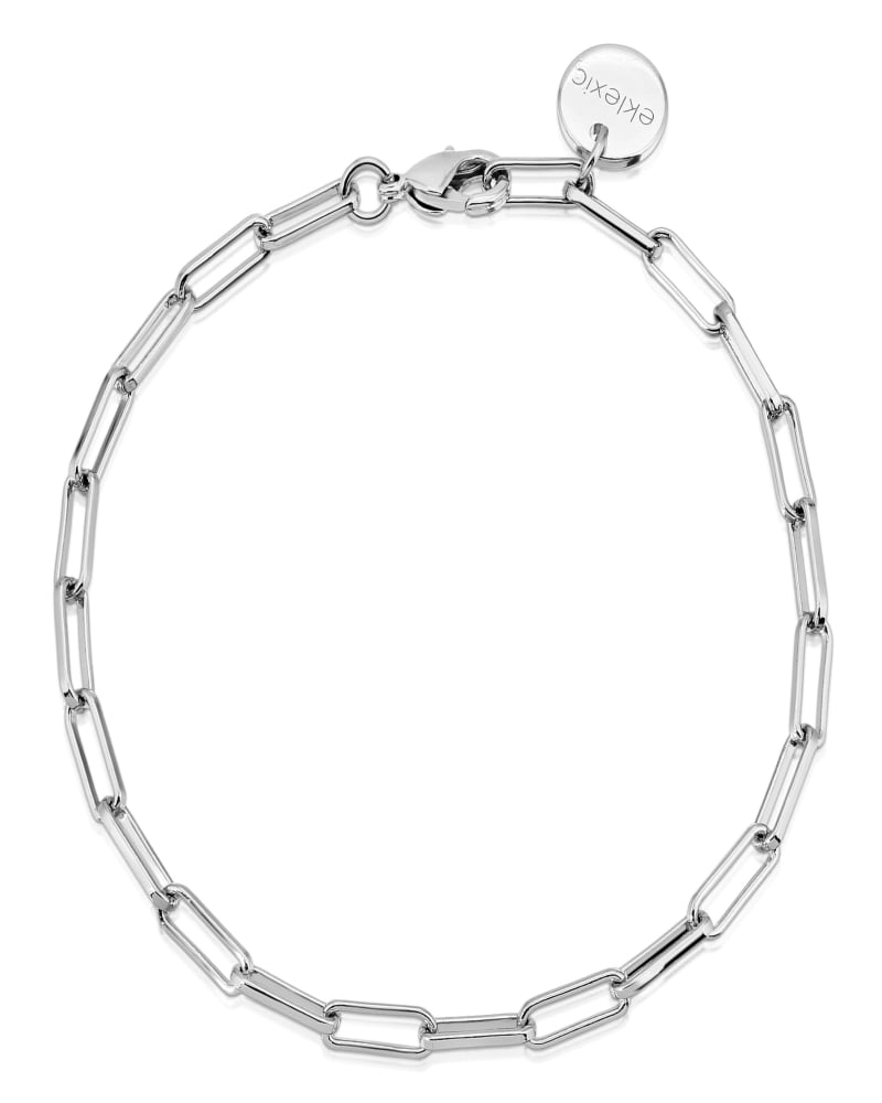 Front of a size 14" Silver Elongated Link Chain Bracelet 14" Silver in Silver by Eklexic. | dia_product_style_image_id:285637